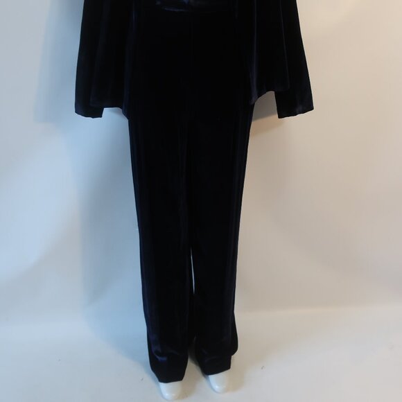 NWT Womens Rhea Costa Atelier Navy Pure Silk  2 Pc Set Velvet Jacket Pants XXL - Picture 9 of 16